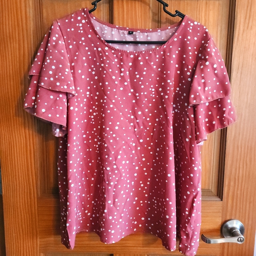 Pink flutter sleeve shirt